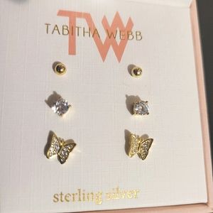 Tabitha Web Gold/sterling silver earrings CZ Simulated Diamon Pave Butterfly set